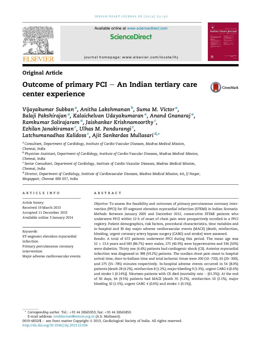 Outcome of primary PCI - An Indian tertiary care center experience