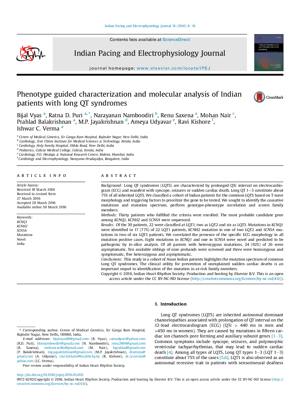 Phenotype guided characterization and molecular analysis of Indian patients with long QT syndromes 