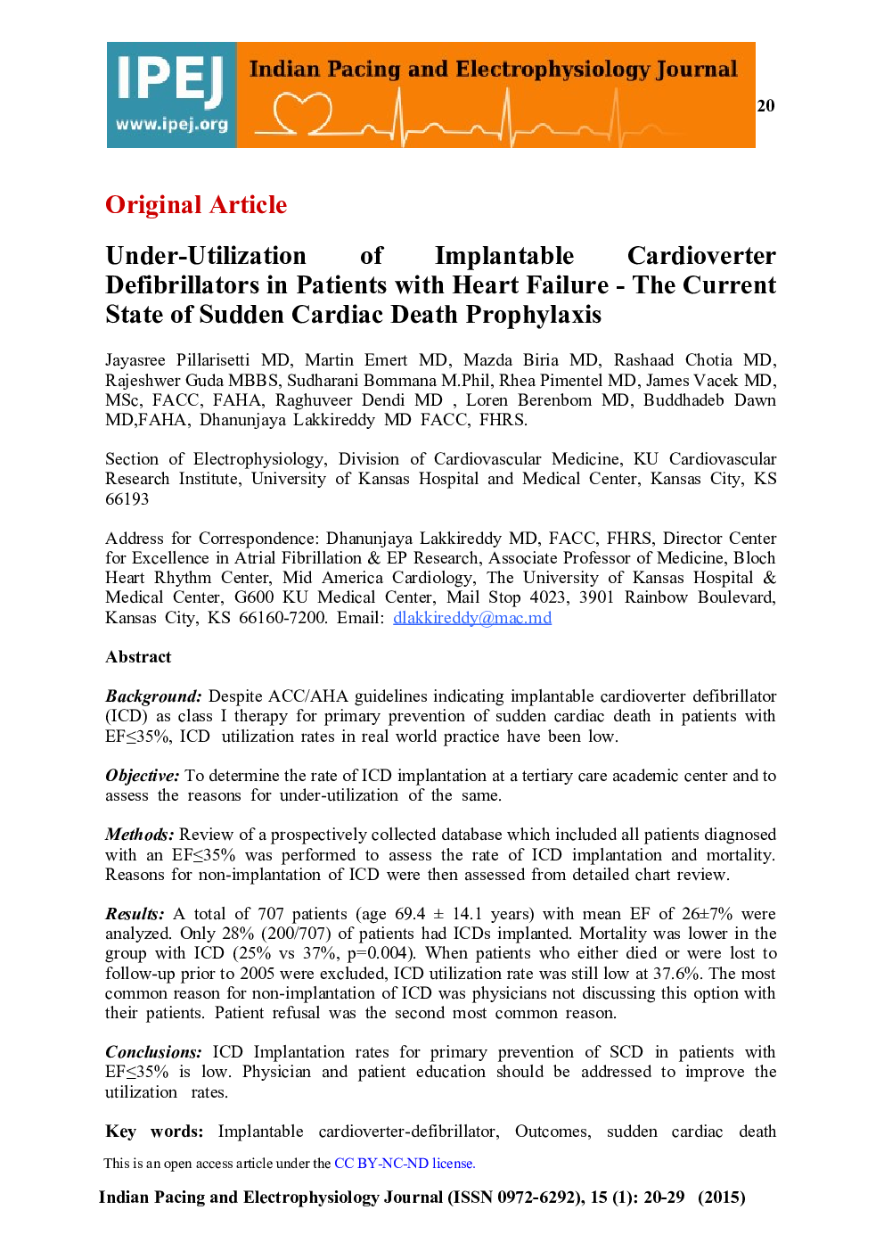 Under-Utilization of Implantable Cardioverter Defibrillators in Patients with Heart Failure - The Current State of Sudden Cardiac Death Prophylaxis