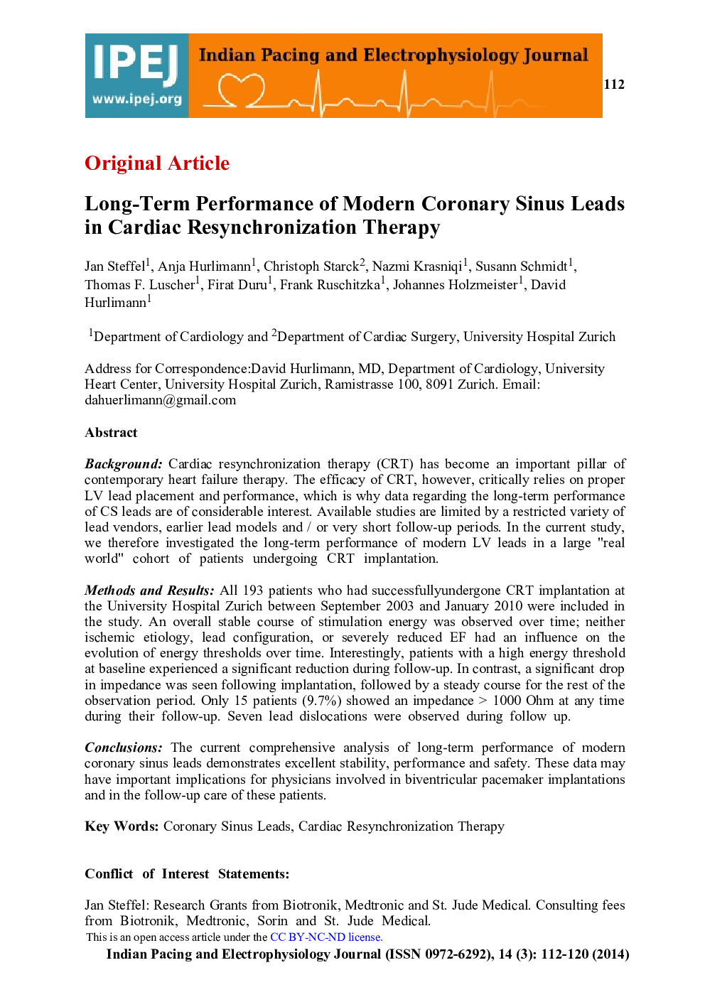 Long-Term Performance of Modern Coronary Sinus Leads in Cardiac Resynchronization Therapy