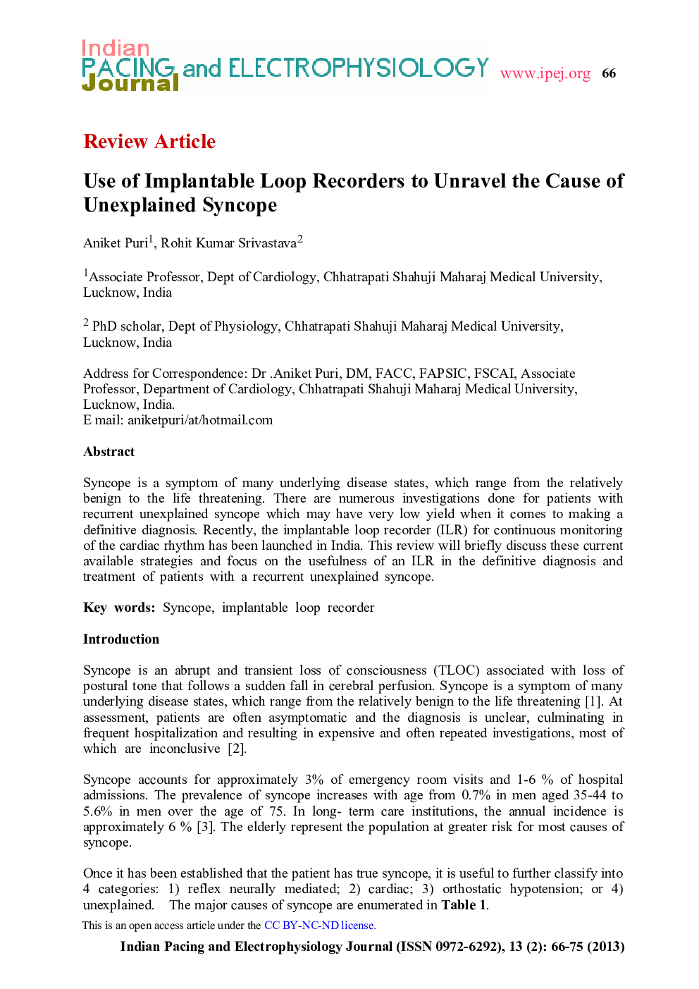 Use of Implantable Loop Recorders to Unravel the Cause of Unexplained Syncope