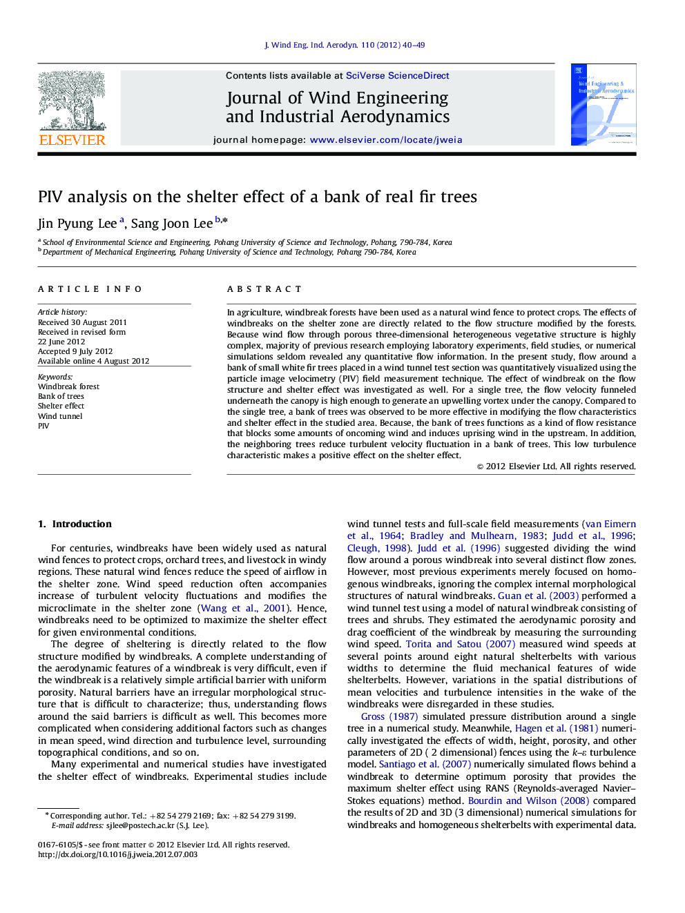 PIV analysis on the shelter effect of a bank of real fir trees