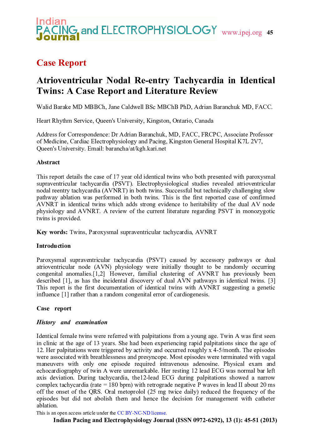 Atrioventricular Nodal Re-entry Tachycardia in Identical Twins: A Case Report and Literature Review