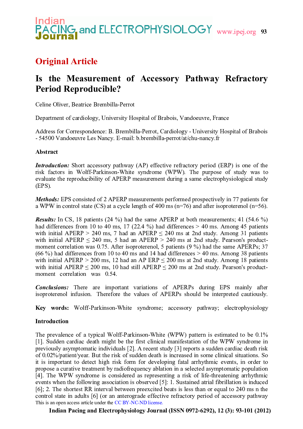 Is the Measurement of Accessory Pathway Refractory Period Reproducible?