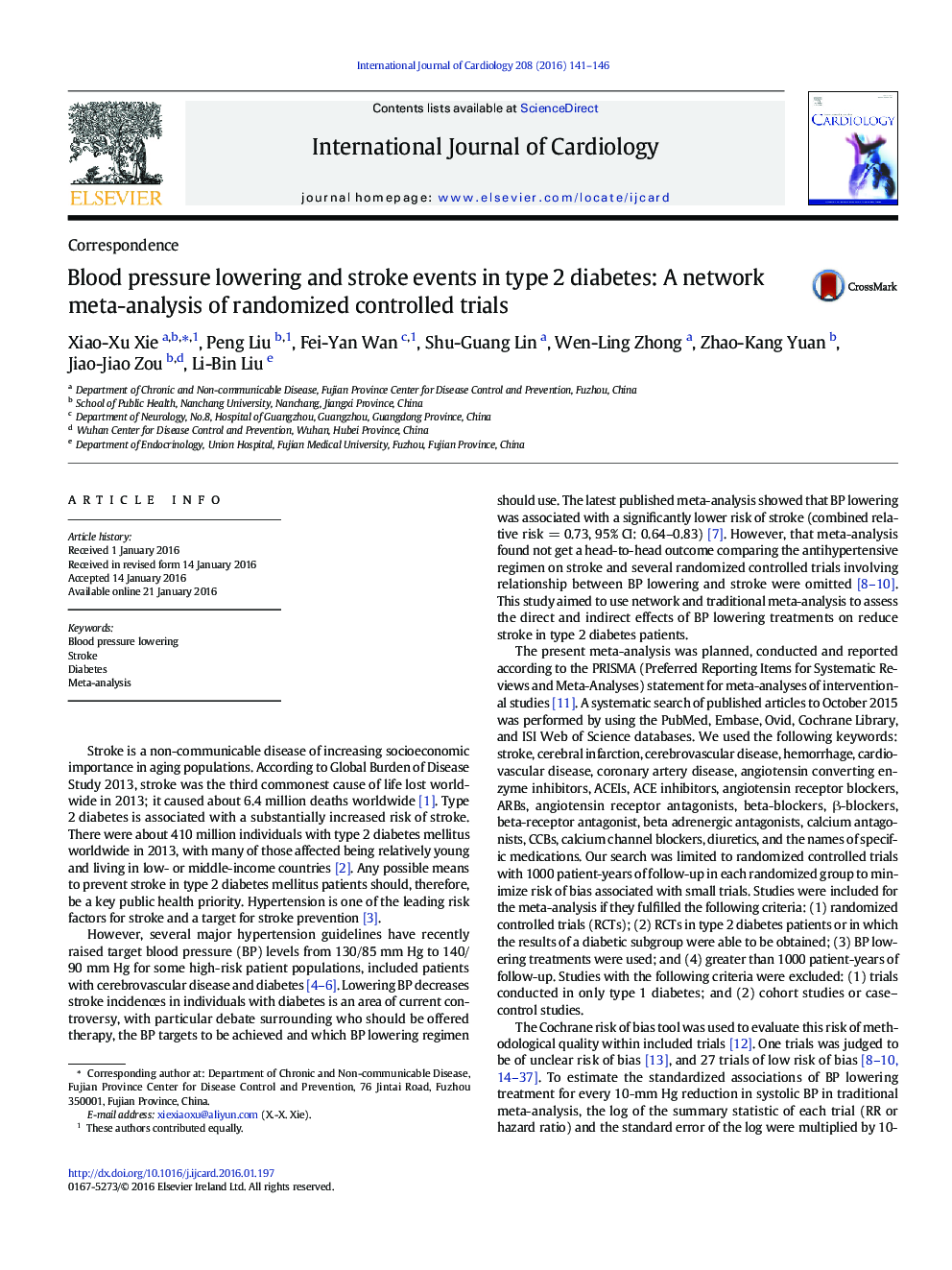 Blood pressure lowering and stroke events in type 2 diabetes: A network meta-analysis of randomized controlled trials