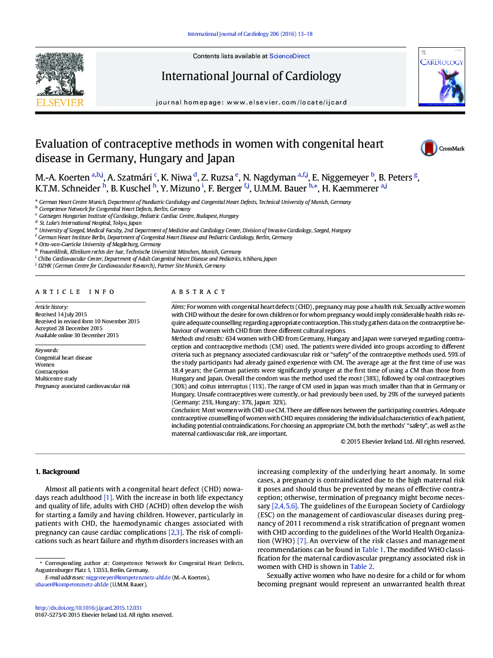 Evaluation of contraceptive methods in women with congenital heart disease in Germany, Hungary and Japan