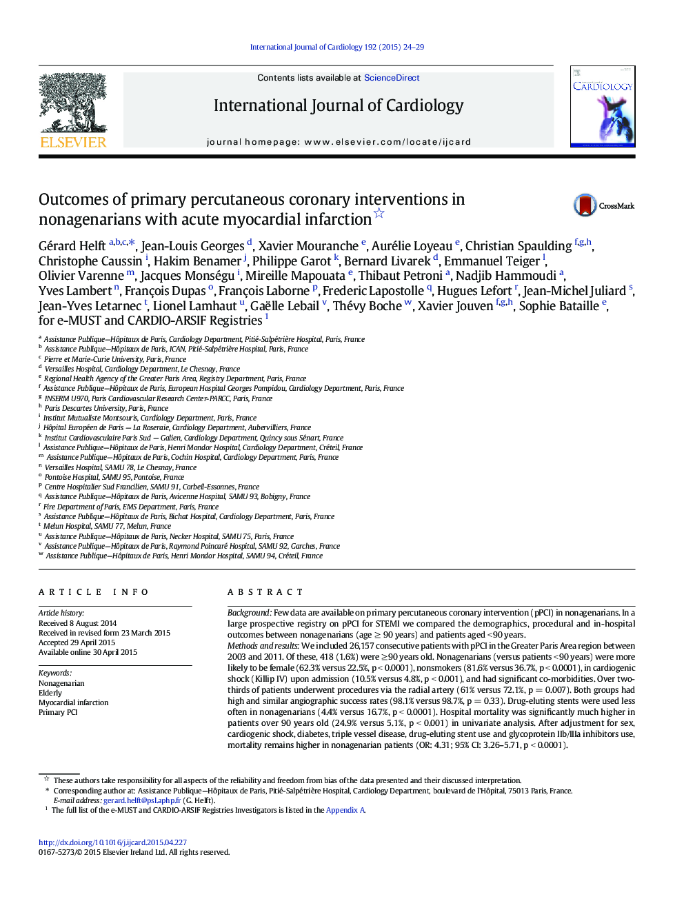 Outcomes of primary percutaneous coronary interventions in nonagenarians with acute myocardial infarction