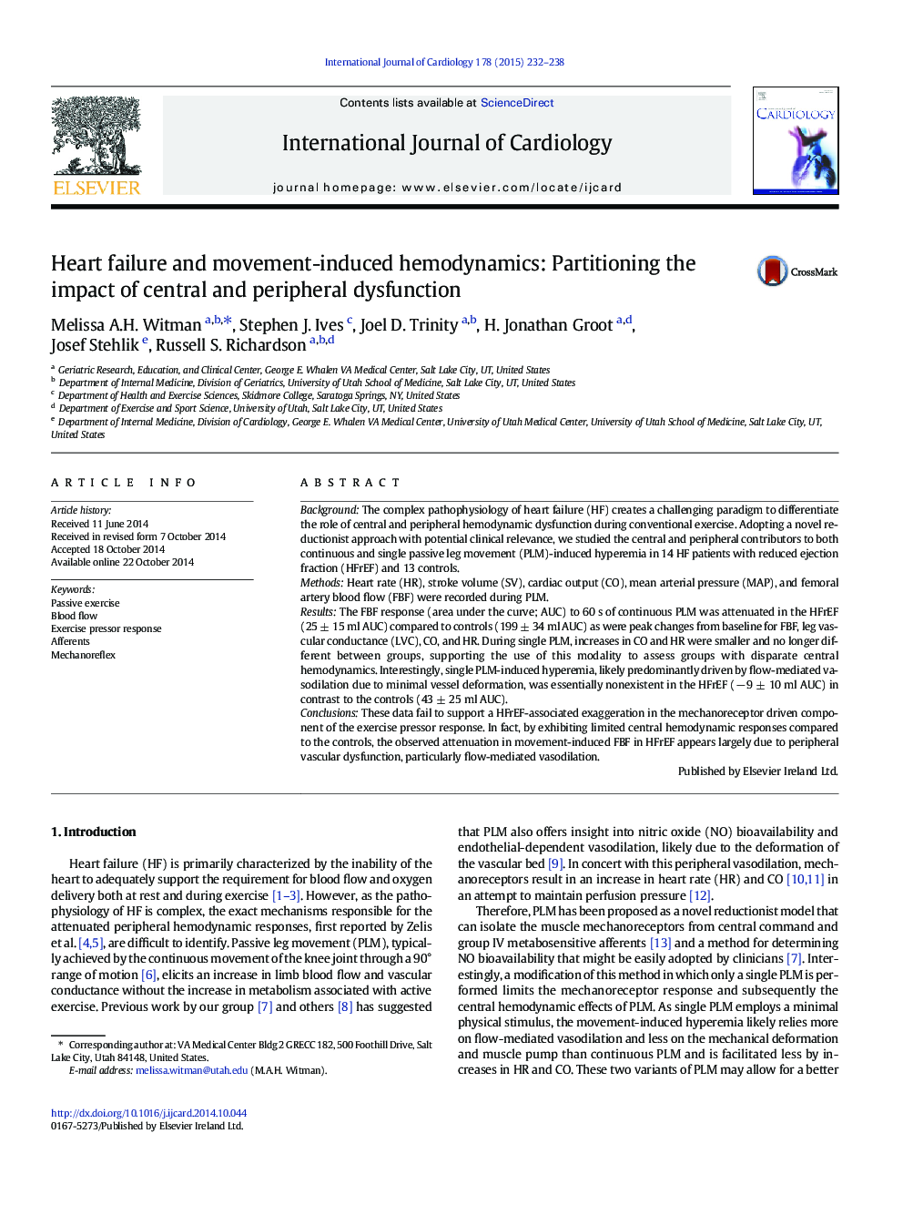 Heart failure and movement-induced hemodynamics: Partitioning the impact of central and peripheral dysfunction