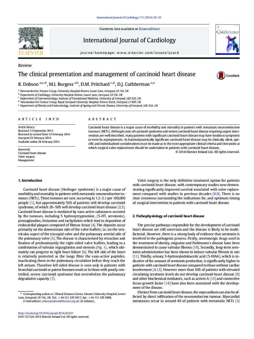 The clinical presentation and management of carcinoid heart disease