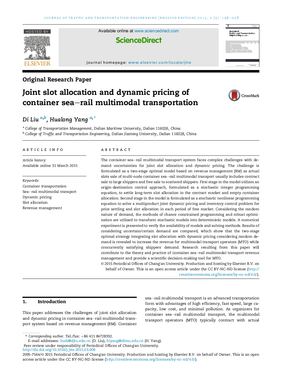 Joint slot allocation and dynamic pricing of container sea–rail multimodal transportation 