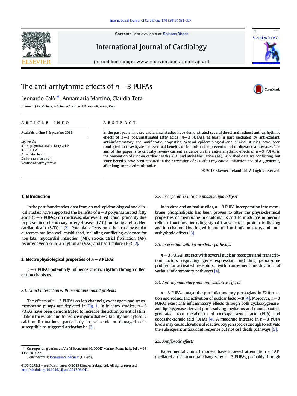 The anti-arrhythmic effects of n − 3 PUFAs