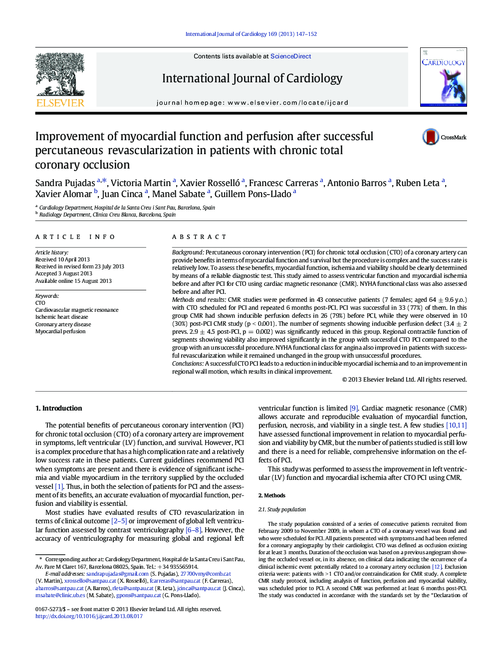 Improvement of myocardial function and perfusion after successful percutaneous revascularization in patients with chronic total coronary occlusion