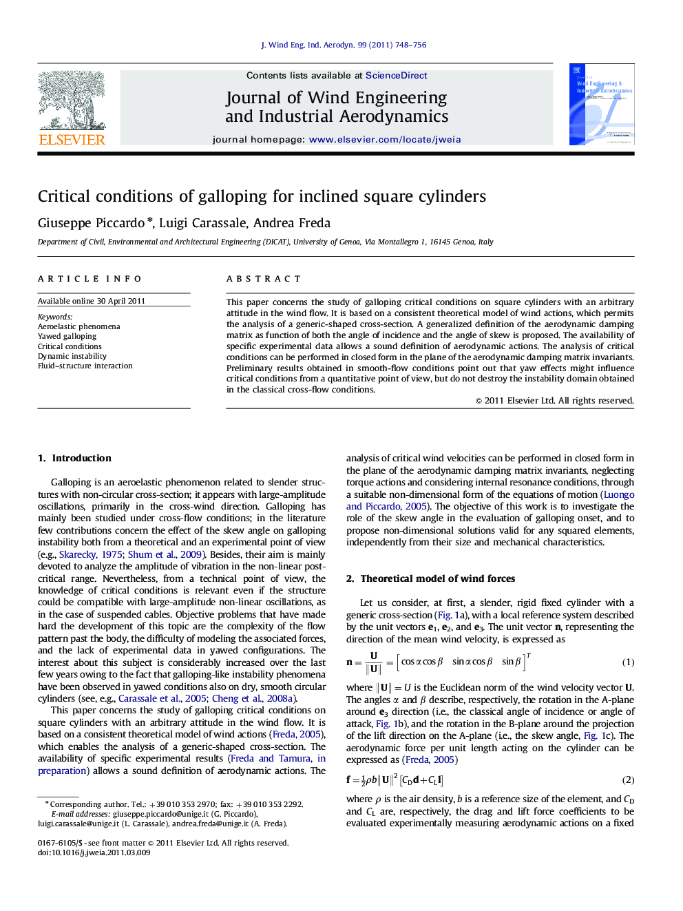 Critical conditions of galloping for inclined square cylinders