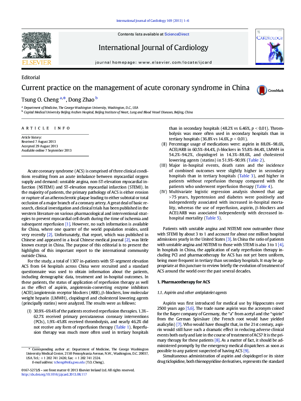 Current practice on the management of acute coronary syndrome in China