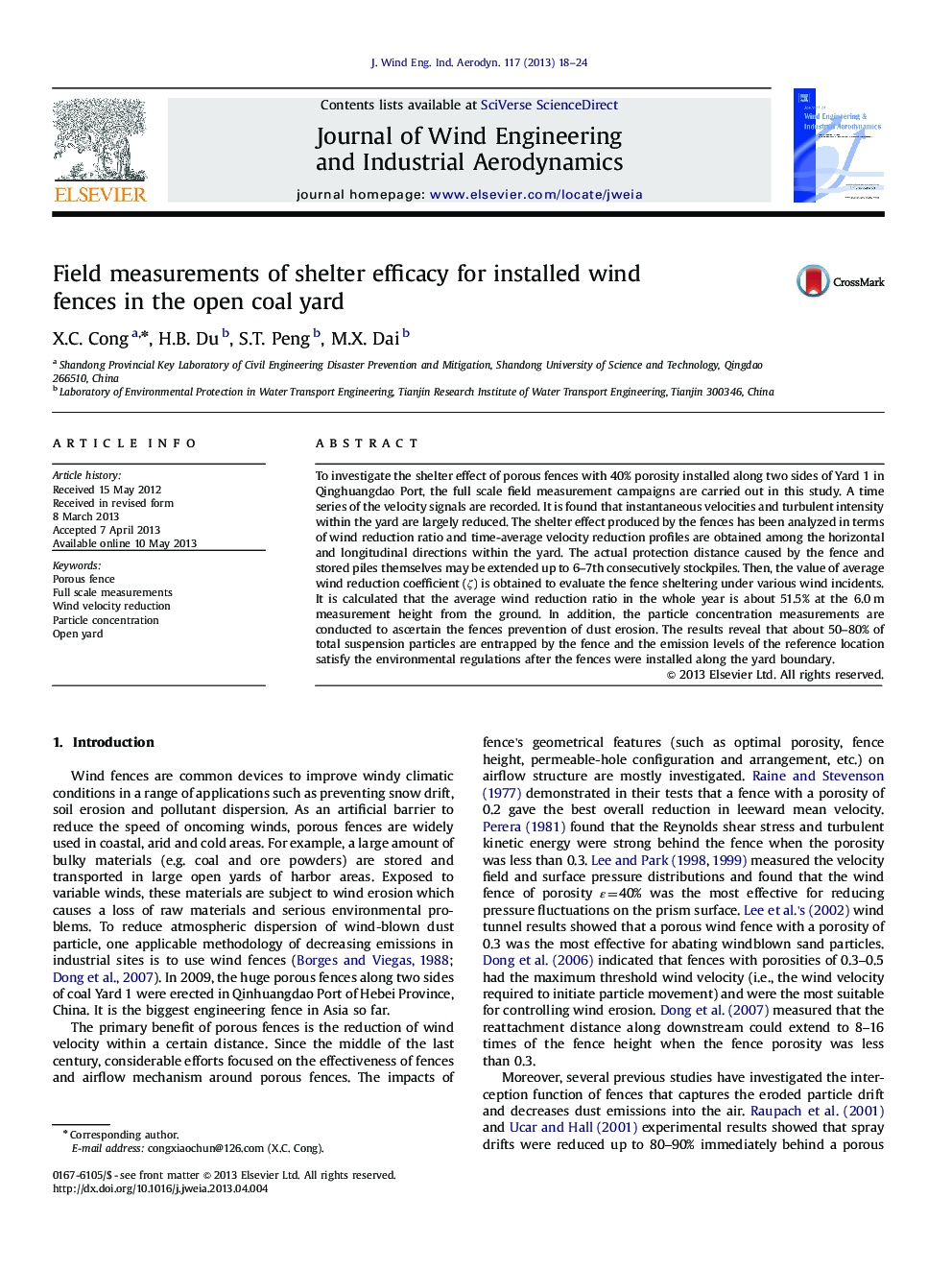 Field measurements of shelter efficacy for installed wind fences in the open coal yard