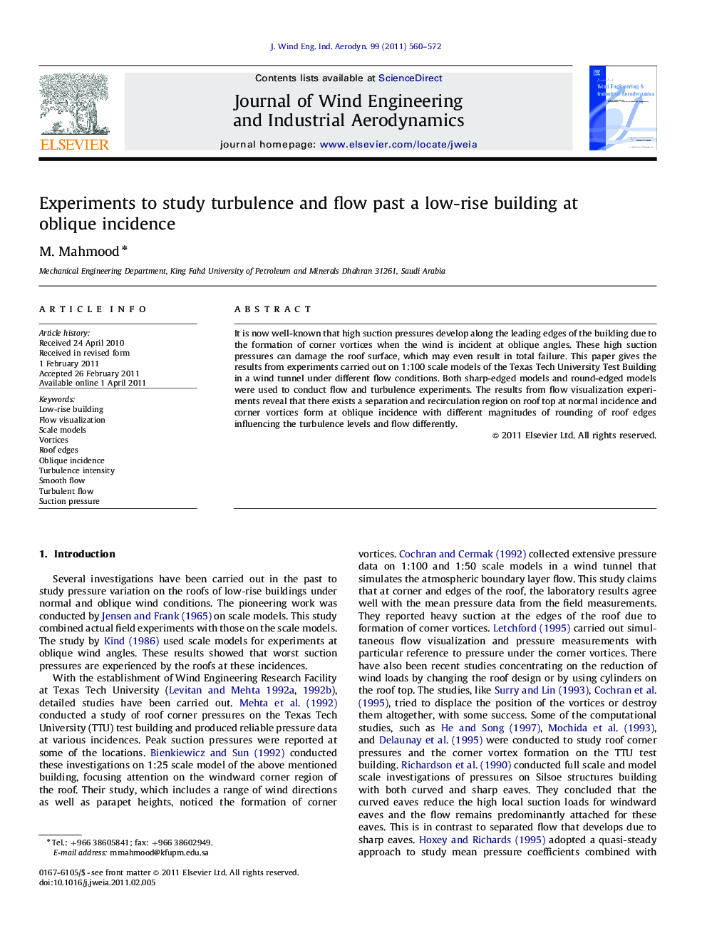 Experiments to study turbulence and flow past a low-rise building at oblique incidence