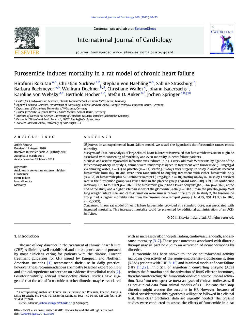 Furosemide induces mortality in a rat model of chronic heart failure