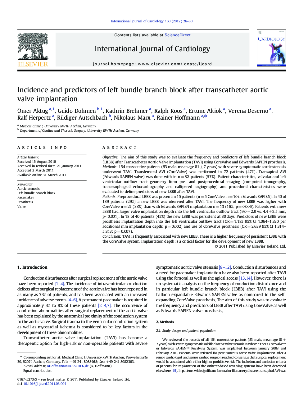 Incidence and predictors of left bundle branch block after transcatheter aortic valve implantation