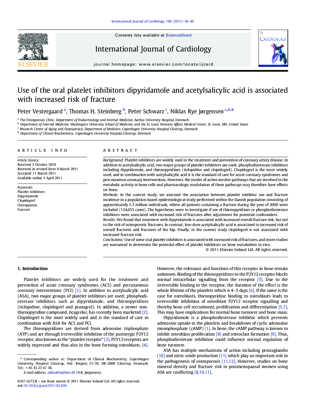 Use of the oral platelet inhibitors dipyridamole and acetylsalicylic acid is associated with increased risk of fracture