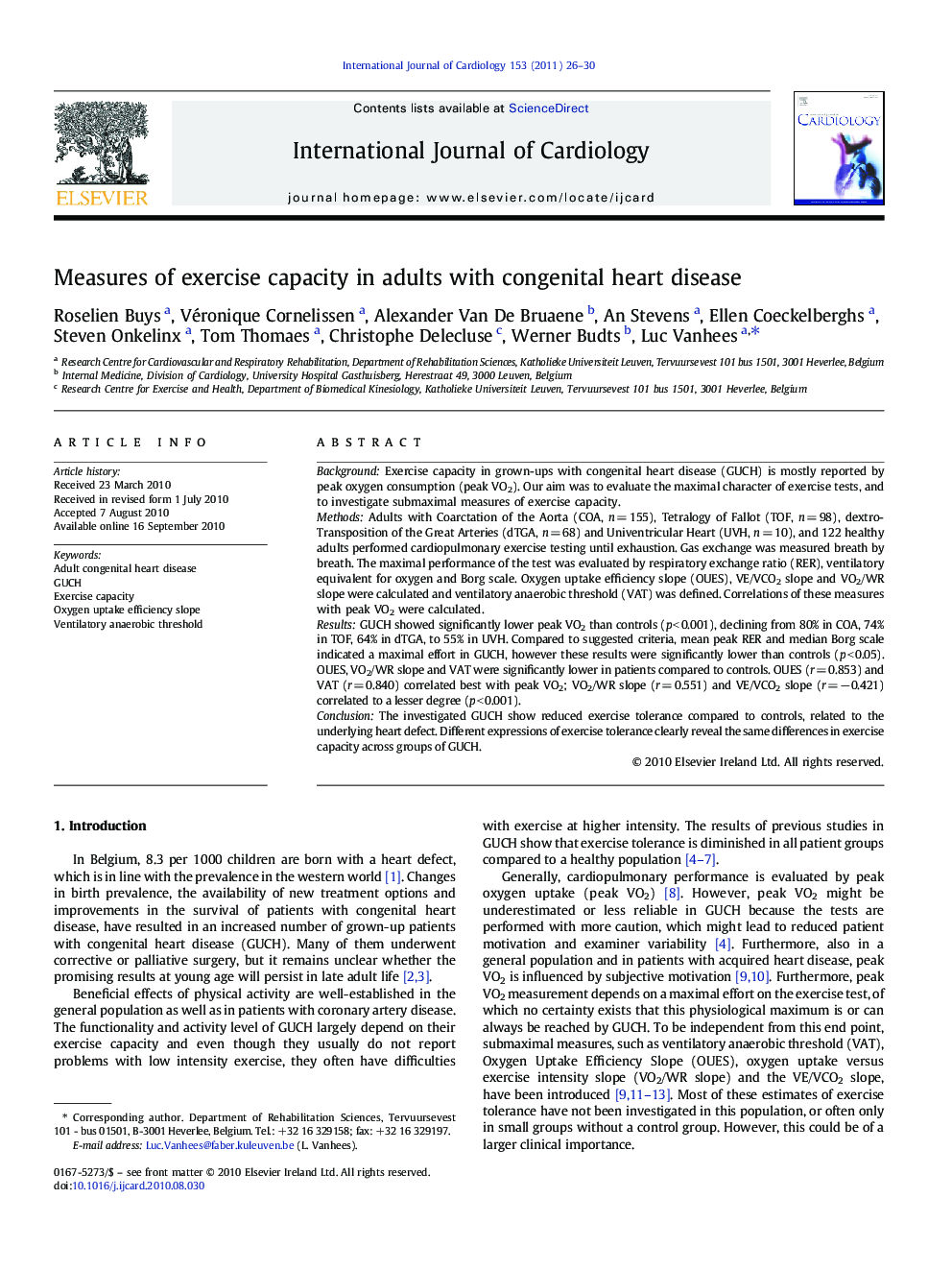 Measures of exercise capacity in adults with congenital heart disease