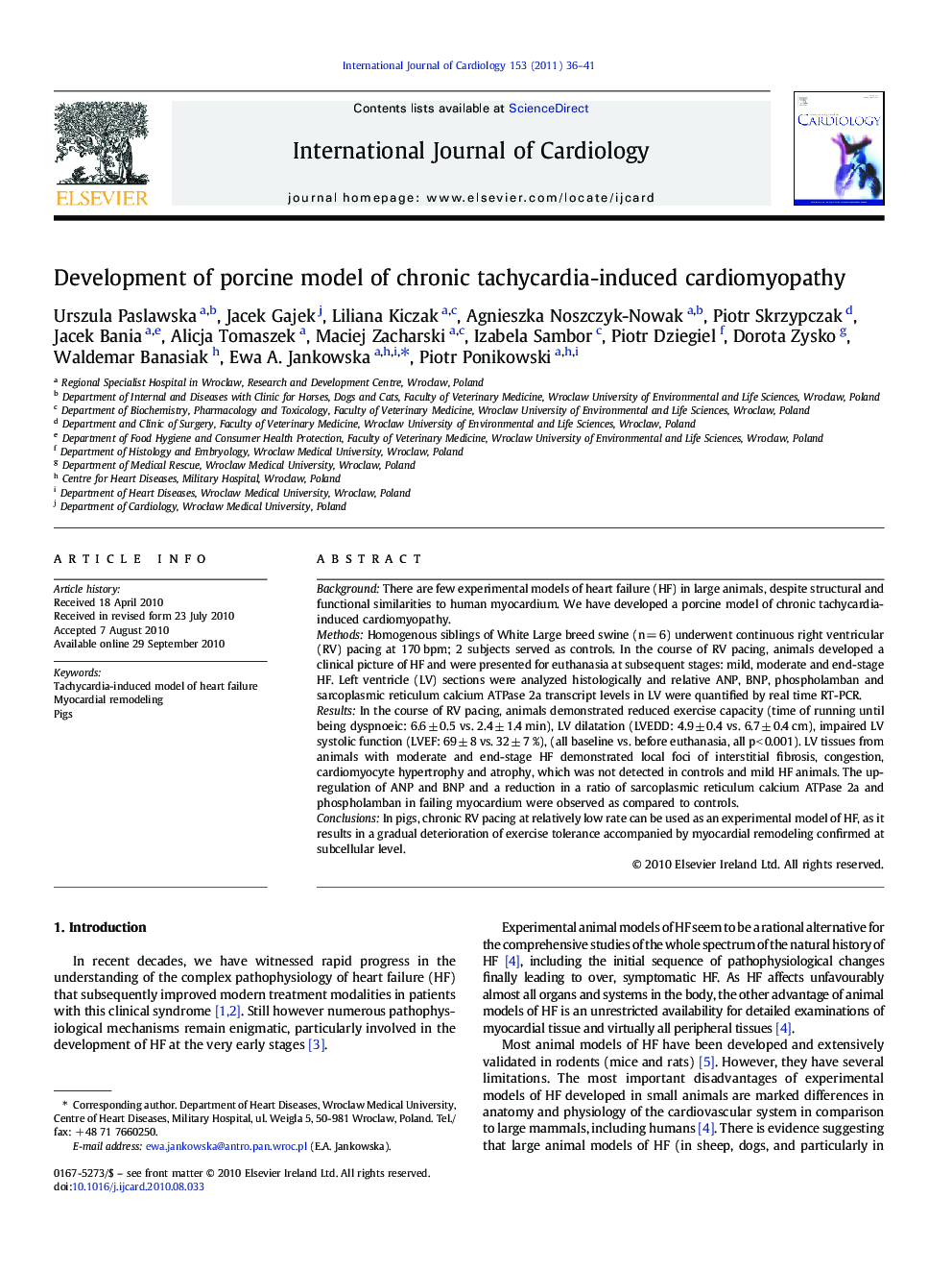 Development of porcine model of chronic tachycardia-induced cardiomyopathy