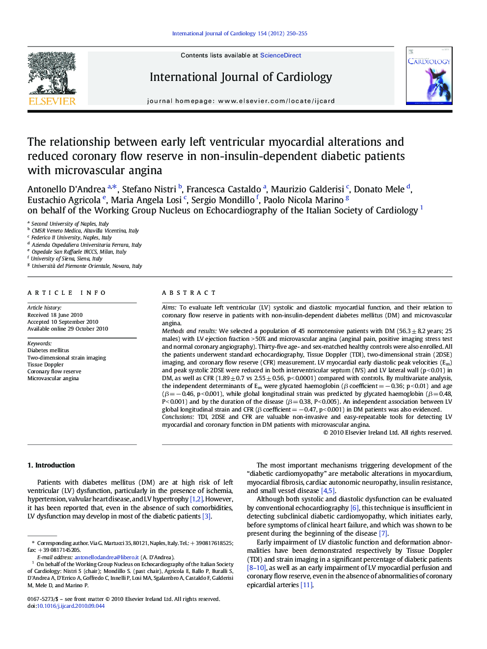 The relationship between early left ventricular myocardial alterations and reduced coronary flow reserve in non-insulin-dependent diabetic patients with microvascular angina