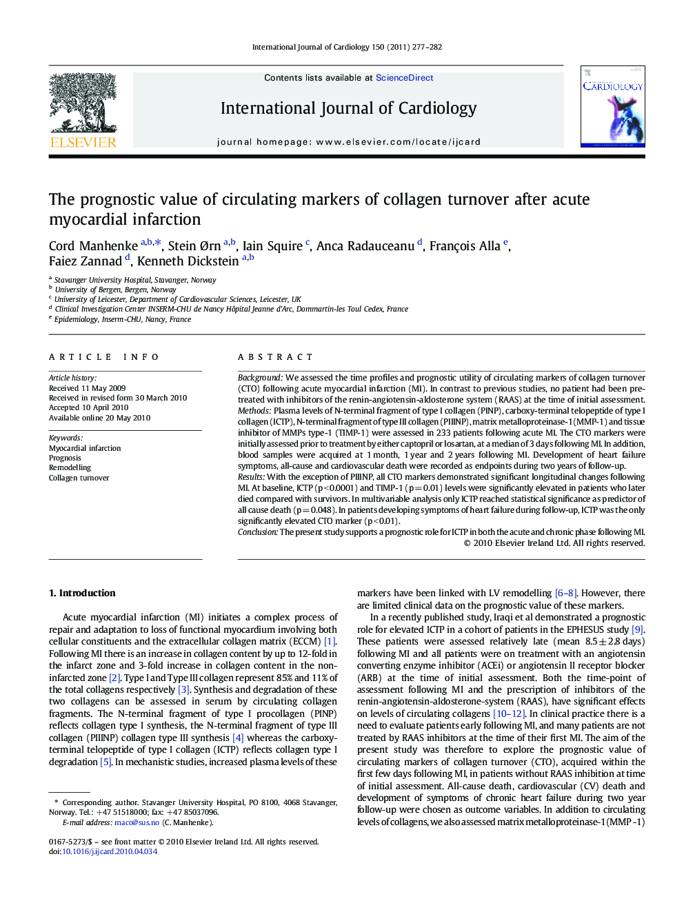 The prognostic value of circulating markers of collagen turnover after acute myocardial infarction