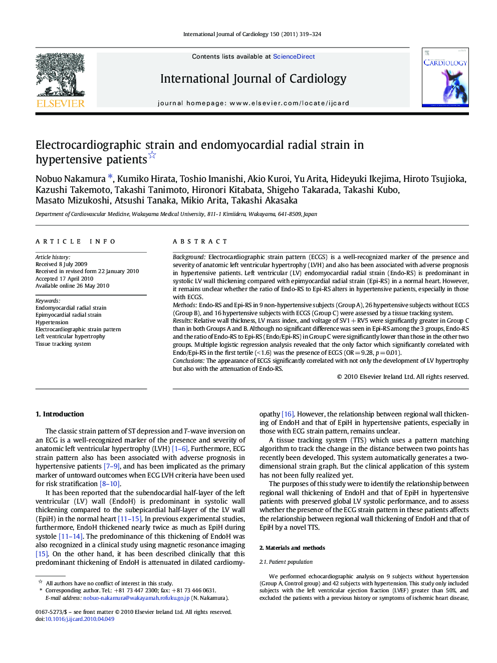 Electrocardiographic strain and endomyocardial radial strain in hypertensive patients 