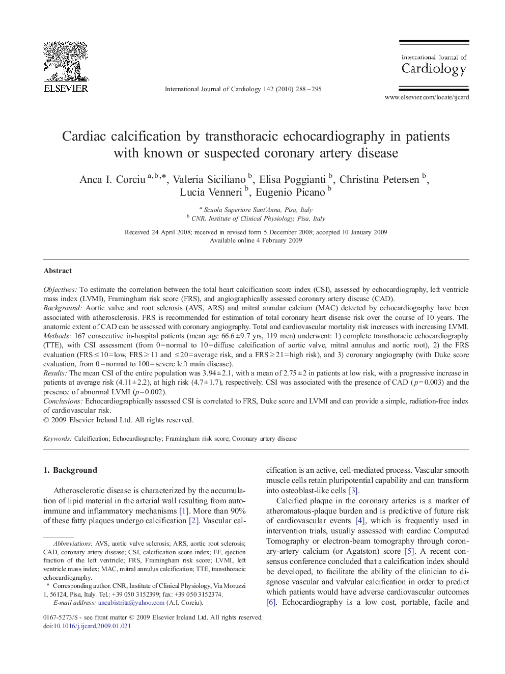 Cardiac calcification by transthoracic echocardiography in patients with known or suspected coronary artery disease