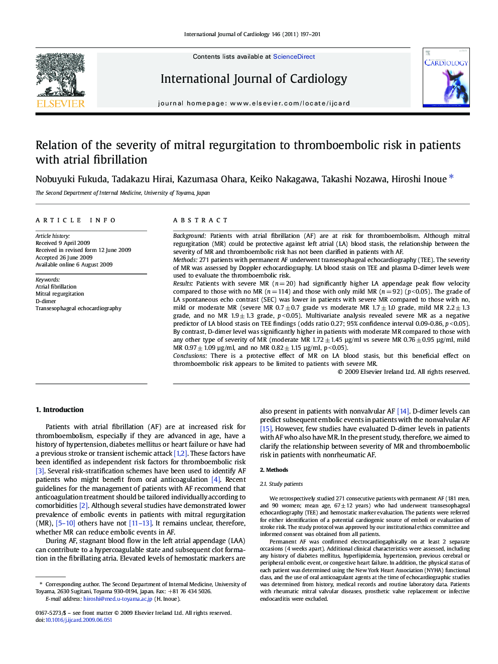 Relation of the severity of mitral regurgitation to thromboembolic risk in patients with atrial fibrillation