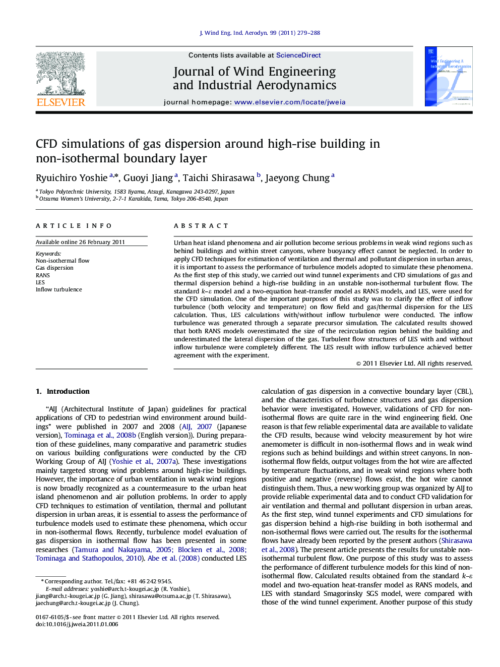 عکس صفحه اول مقاله: CFD simulations of gas dispersion around high-rise building in non-isothermal boundary layer CFD simulations of gas dispersion around high-rise building in non-isothermal boundary layer