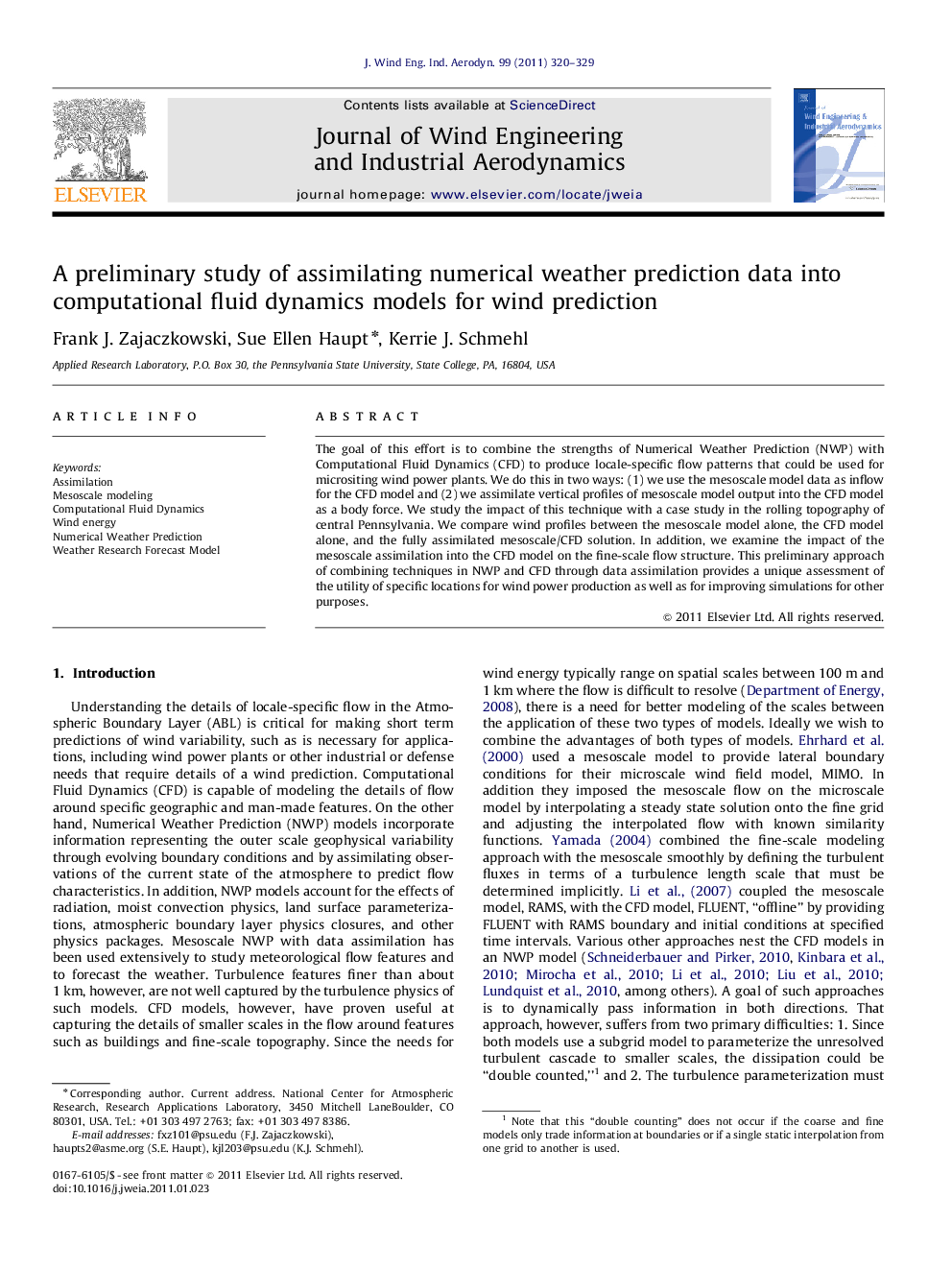 A preliminary study of assimilating numerical weather prediction data into computational fluid dynamics models for wind prediction