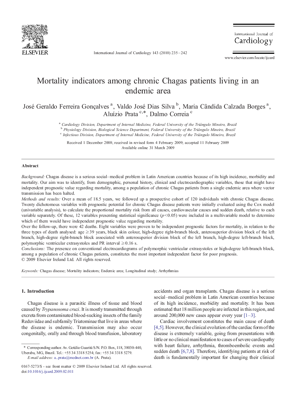 Mortality indicators among chronic Chagas patients living in an endemic area