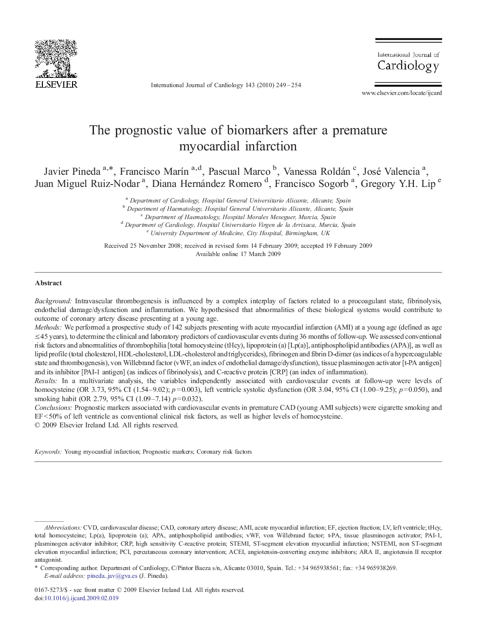 The prognostic value of biomarkers after a premature myocardial infarction