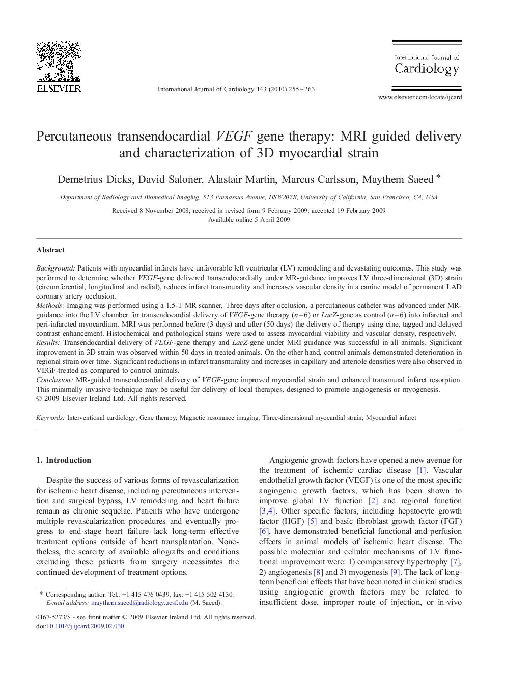 Percutaneous transendocardial VEGF gene therapy: MRI guided delivery and characterization of 3D myocardial strain