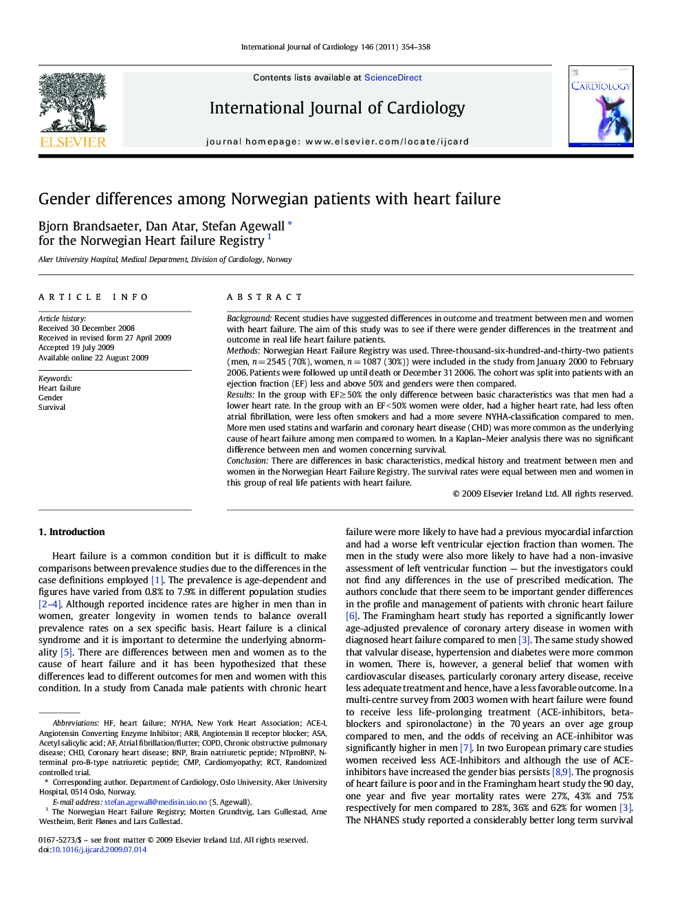 Gender differences among Norwegian patients with heart failure