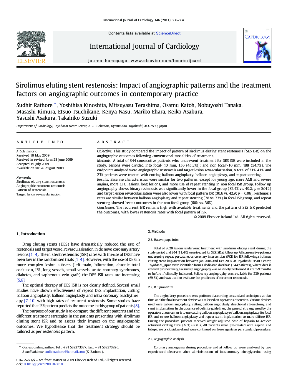 Sirolimus eluting stent restenosis: Impact of angiographic patterns and the treatment factors on angiographic outcomes in contemporary practice