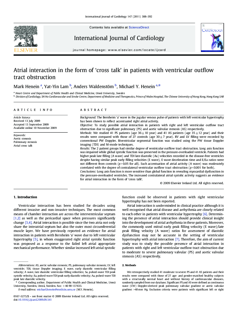 Atrial interaction in the form of ‘cross talk’ in patients with ventricular outflow tract obstruction