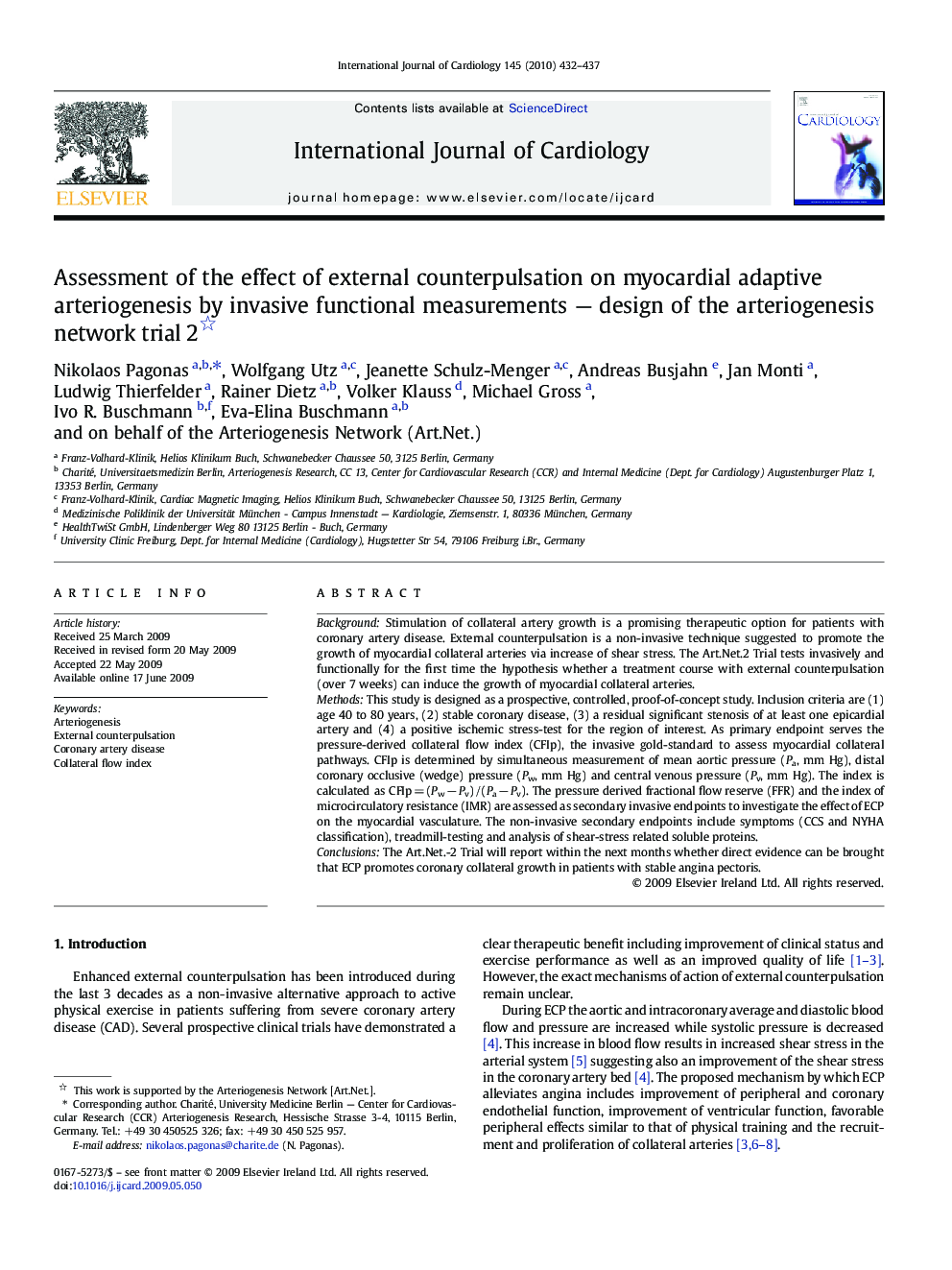 Assessment of the effect of external counterpulsation on myocardial adaptive arteriogenesis by invasive functional measurements — design of the arteriogenesis network trial 2 