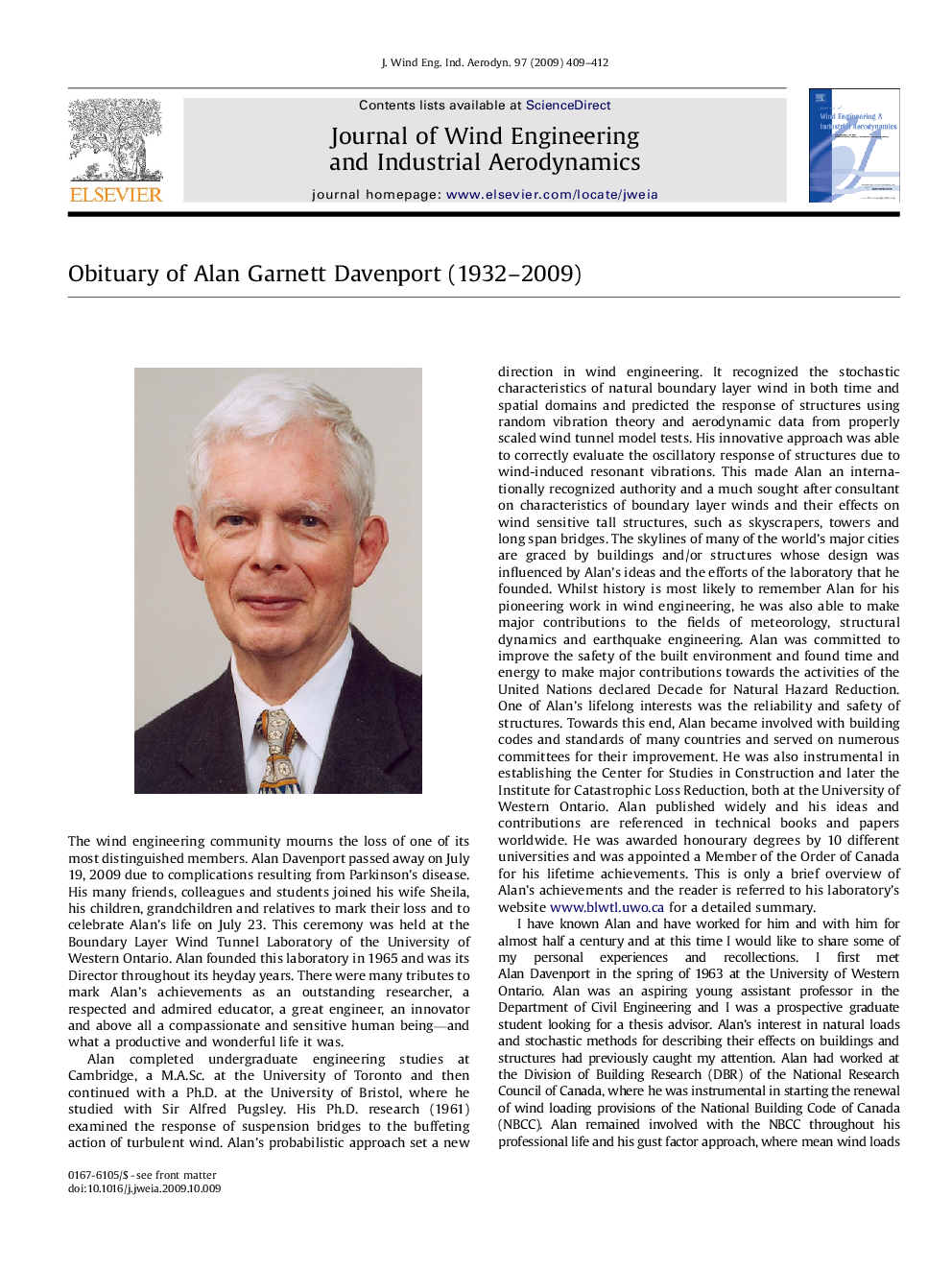 Obituary of Alan Garnett Davenport (1932-2009)