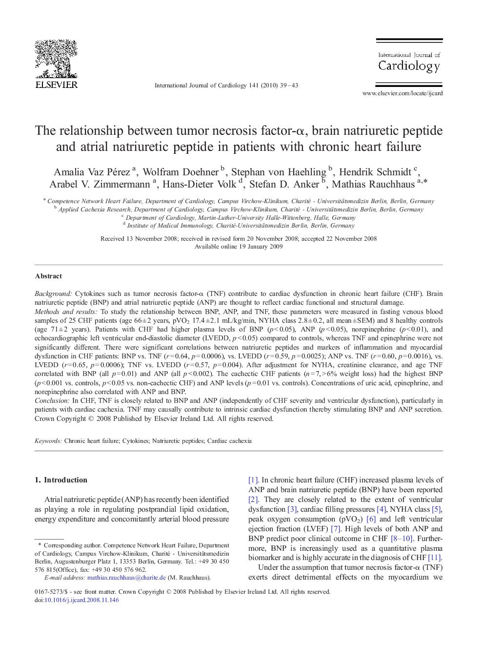 The relationship between tumor necrosis factor-α, brain natriuretic peptide and atrial natriuretic peptide in patients with chronic heart failure