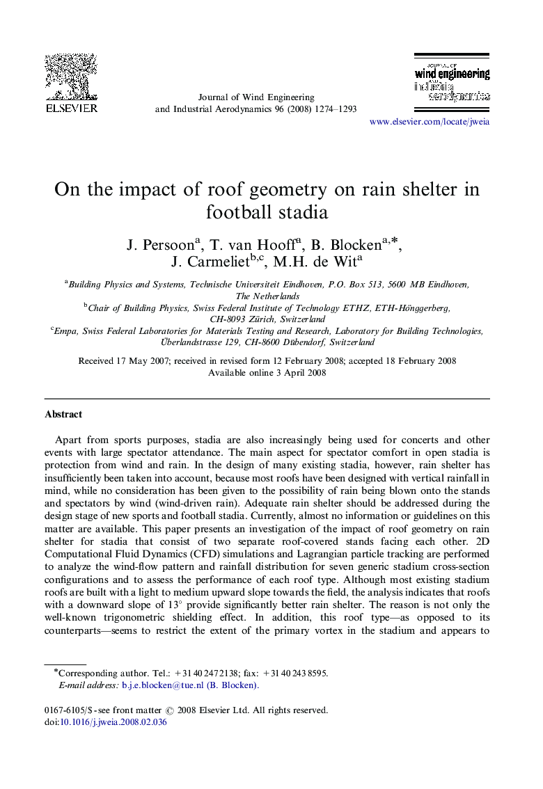 On the impact of roof geometry on rain shelter in football stadia