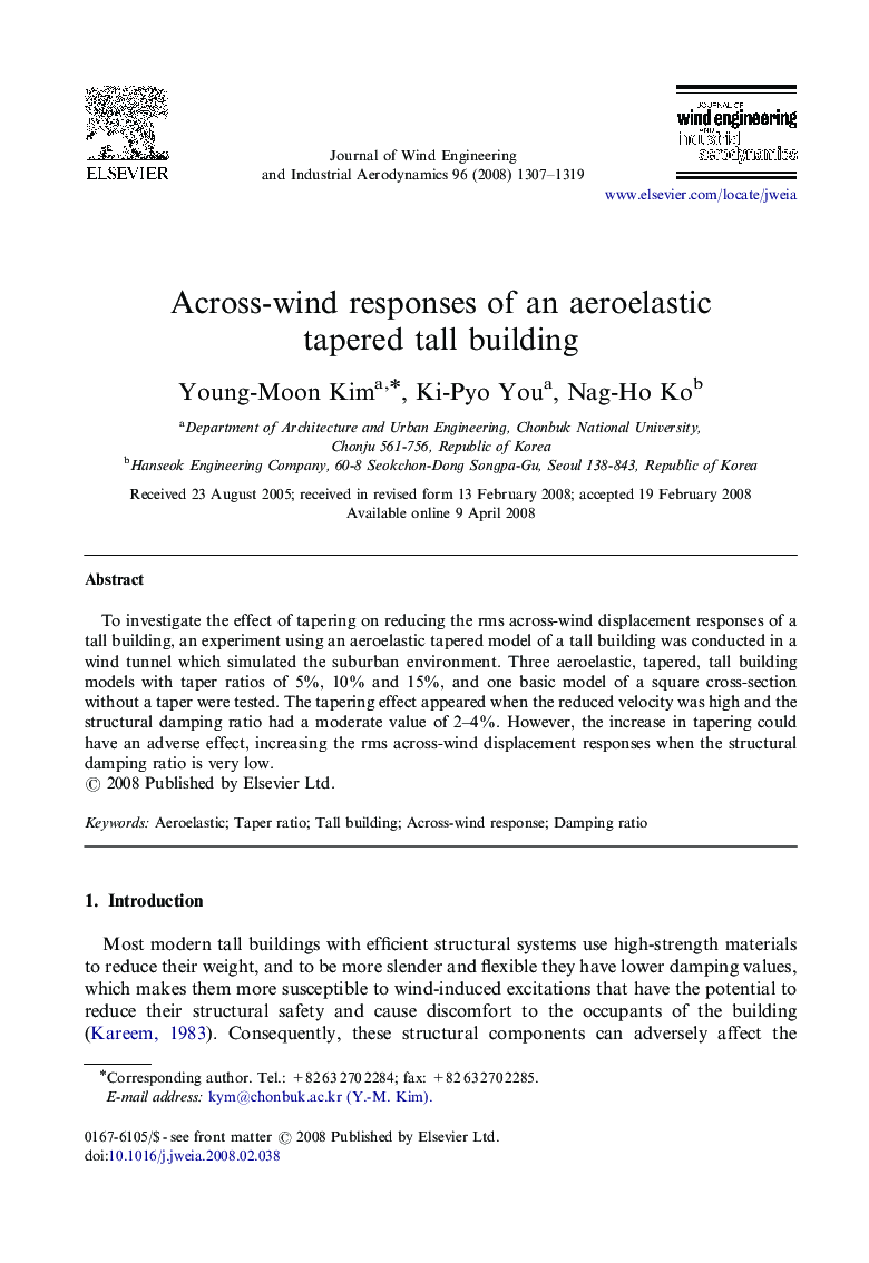 Across-wind responses of an aeroelastic tapered tall building