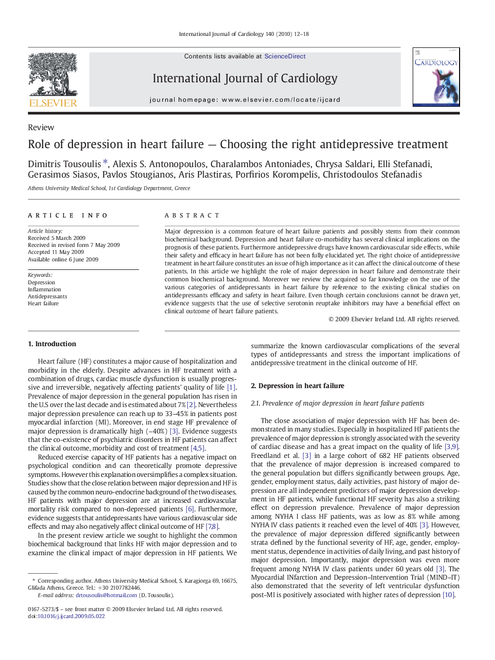 Role of depression in heart failure — Choosing the right antidepressive treatment