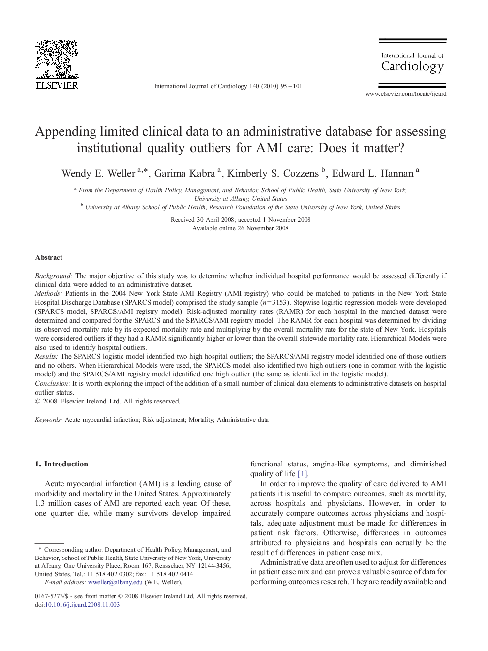 Appending limited clinical data to an administrative database for assessing institutional quality outliers for AMI care: Does it matter?