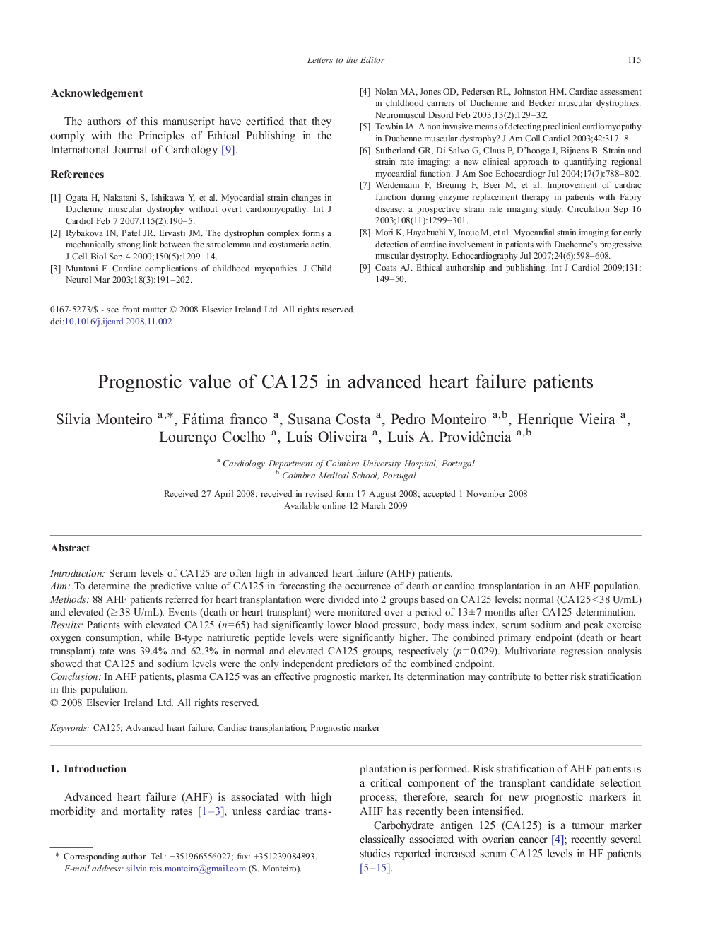 Prognostic value of CA125 in advanced heart failure patients