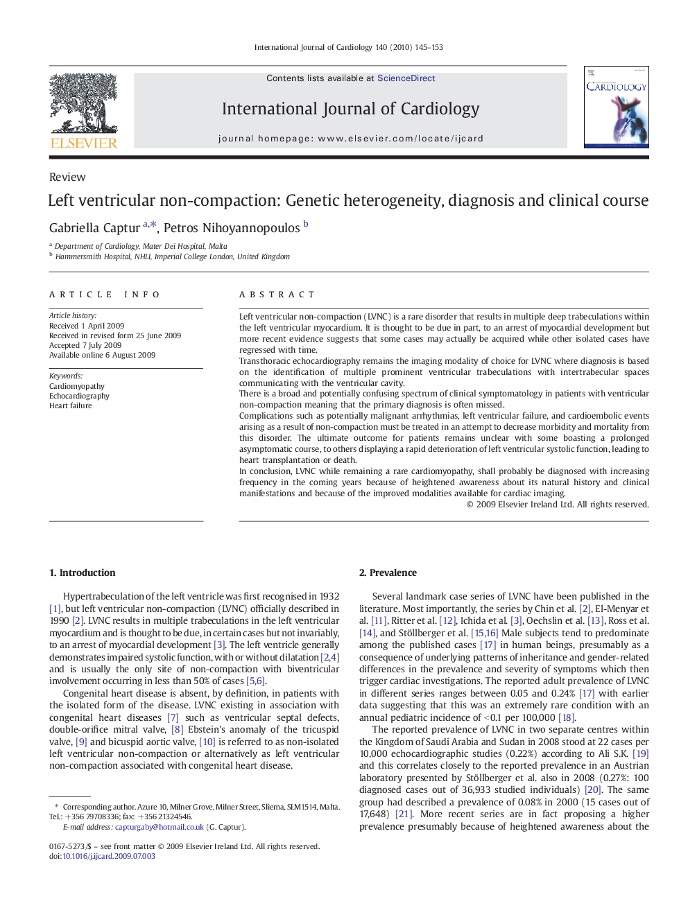 Left ventricular non-compaction: Genetic heterogeneity, diagnosis and clinical course