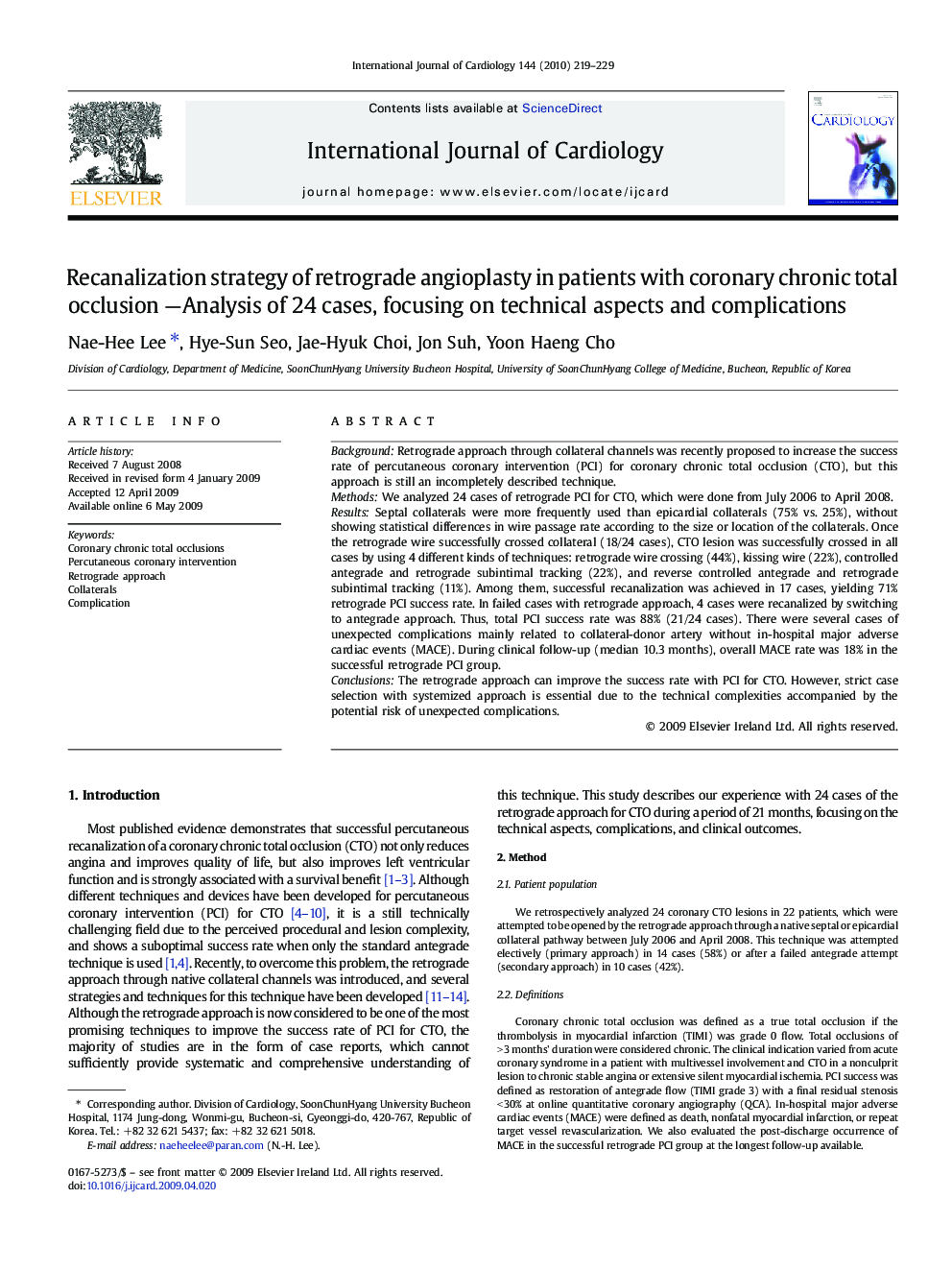 Recanalization strategy of retrograde angioplasty in patients with coronary chronic total occlusion —Analysis of 24 cases, focusing on technical aspects and complications