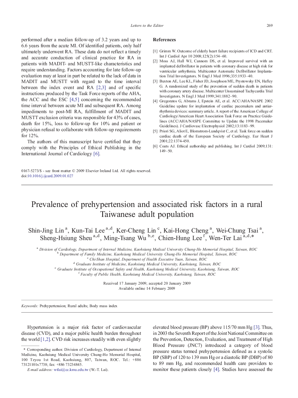 Prevalence of prehypertension and associated risk factors in a rural Taiwanese adult population