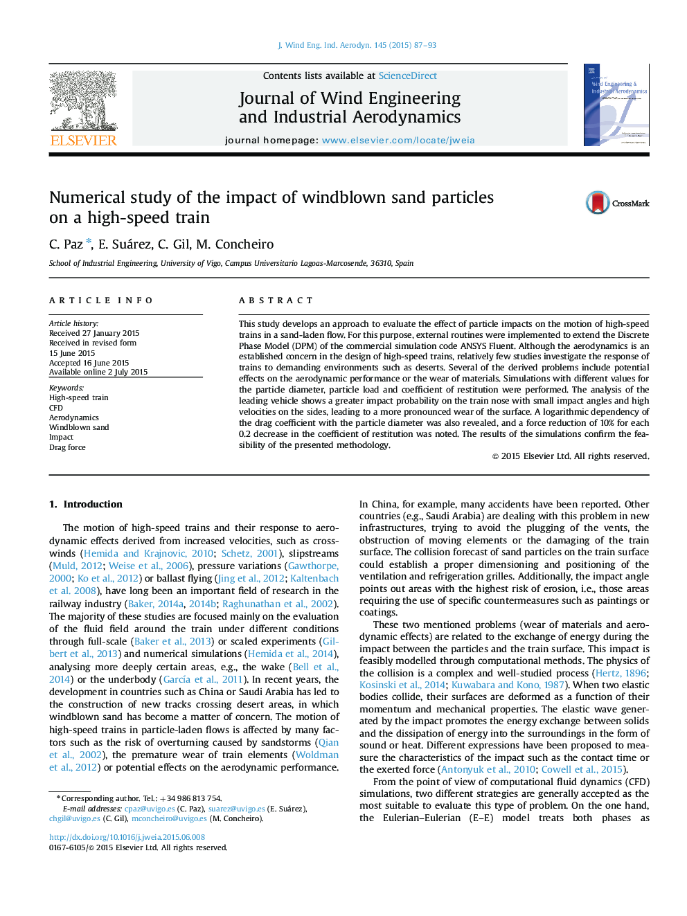 Numerical study of the impact of windblown sand particles on a high-speed train